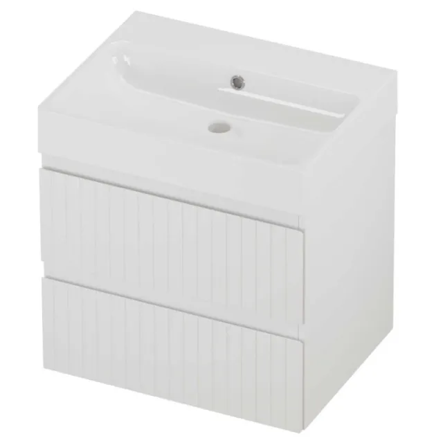 Proline Podium Badmeubelset Polystone Loft Zonder Kraangat Gefreesd 60x46x62 cm Glans Wit Mat Wit
