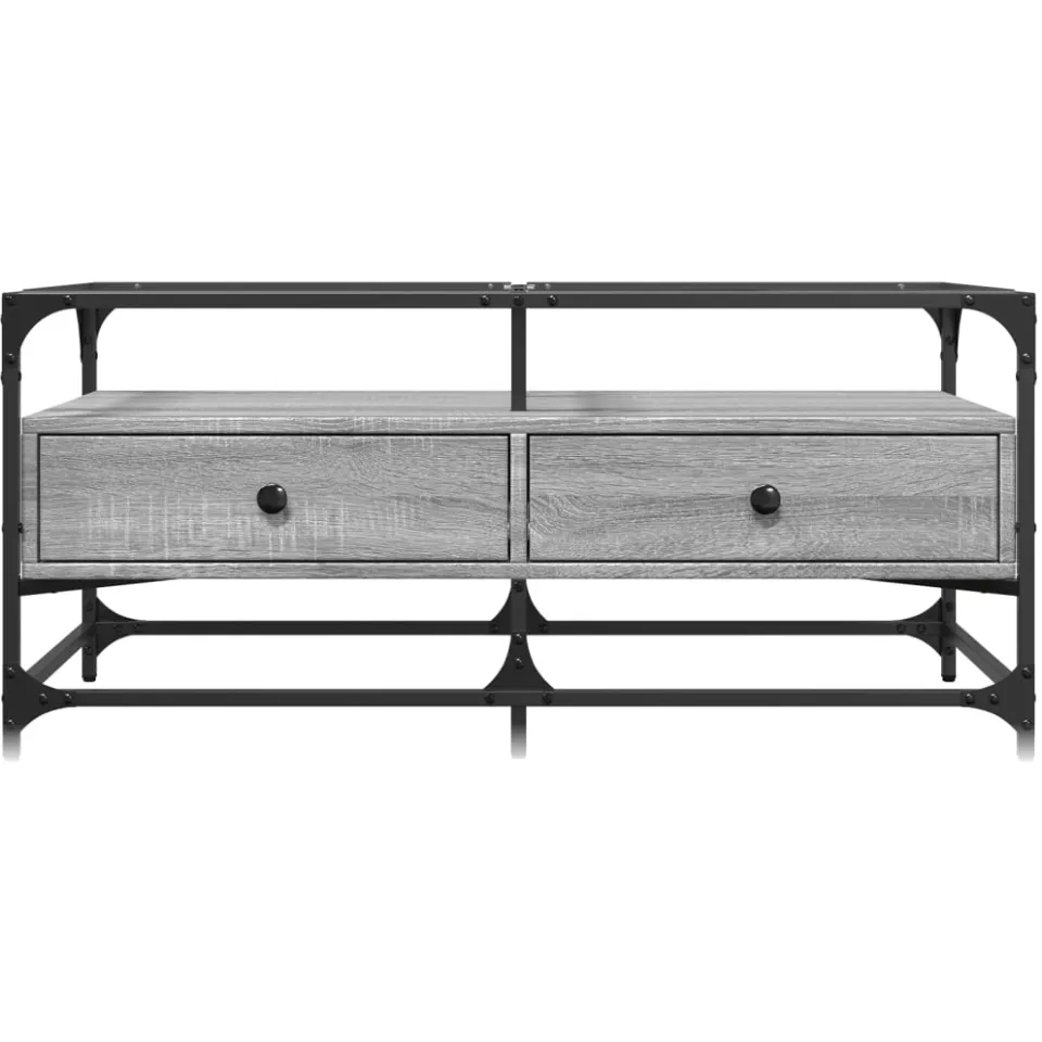 vidaXL Salontafel met glazen blad 98,5x50x45 cm staal Grijs