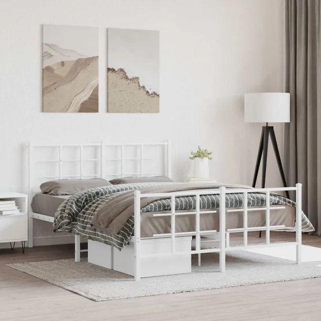 vidaXL Bedframe met hoofd- en voeteneinde metaal wit 135x190 cm