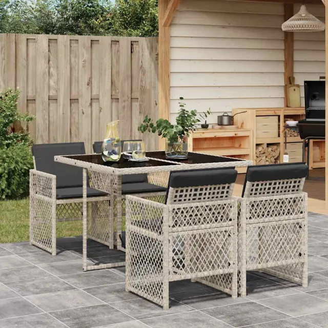 vidaXL 5-delige Tuinset met kussens poly rattan lichtgrijs grijs, foto 2
