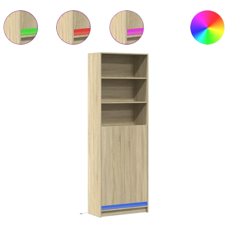 vidaXL Hoge kast met LED 69x32,5x200 cm bewerkt hout sonoma eikenkleur, foto 3