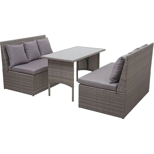 MCW Polyrotan garnituur MCW-G16, tuin-/loungeset zitgroep, horeca 2x2-zitsbank tafel ~ grijs, kussens donkergrijs