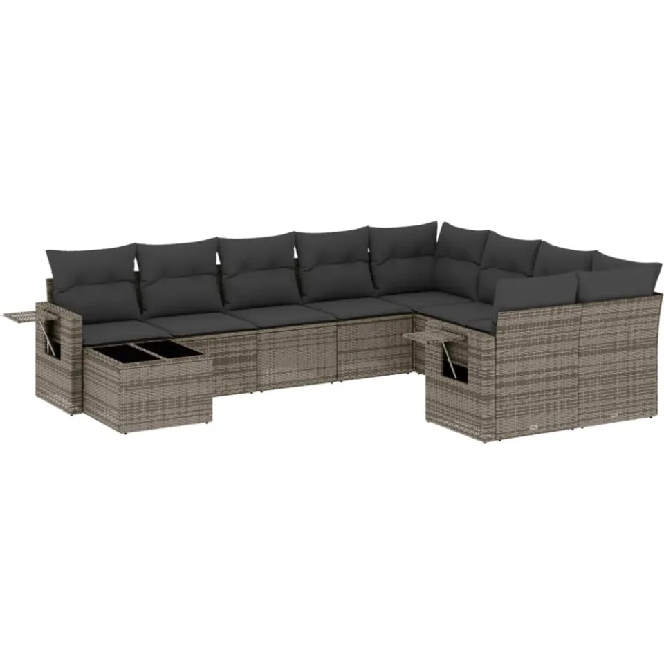 vidaXL 10-delige Loungeset met kussens poly rattan grijs, foto 3