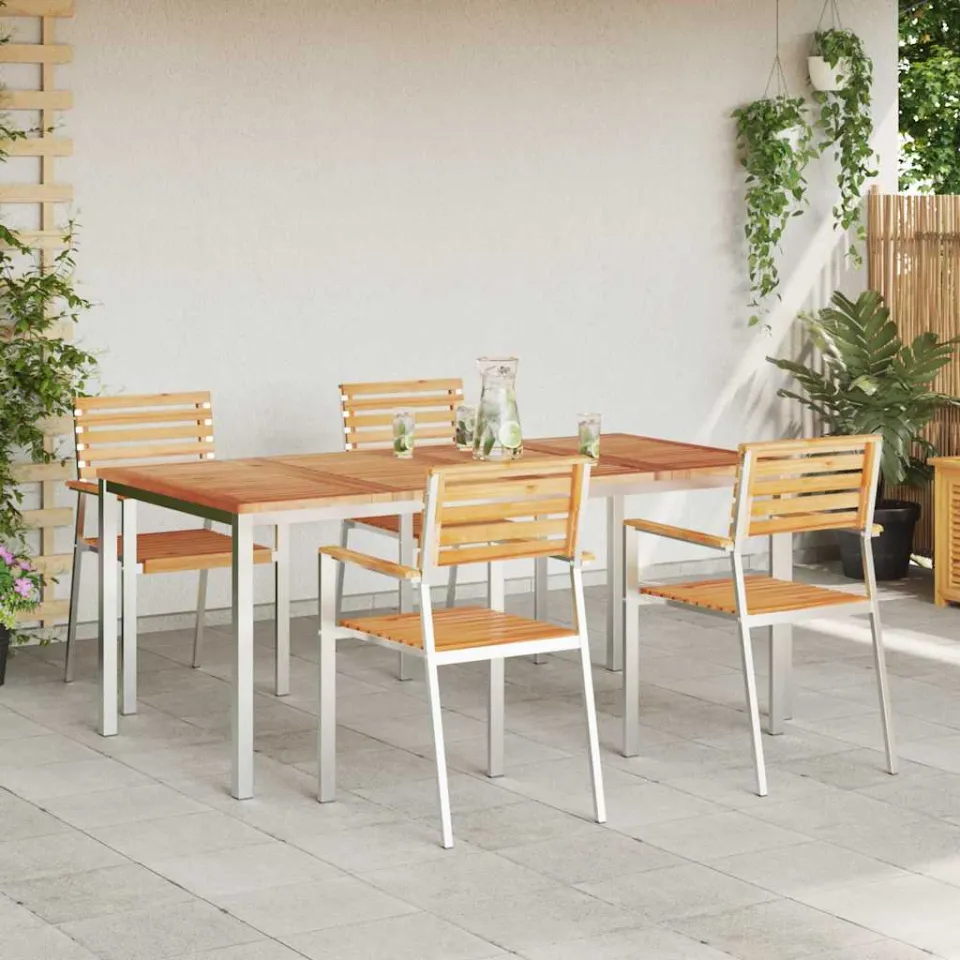 vidaXL Tuin eettafelset 5 st Massief Teakhout en RVS, foto 3