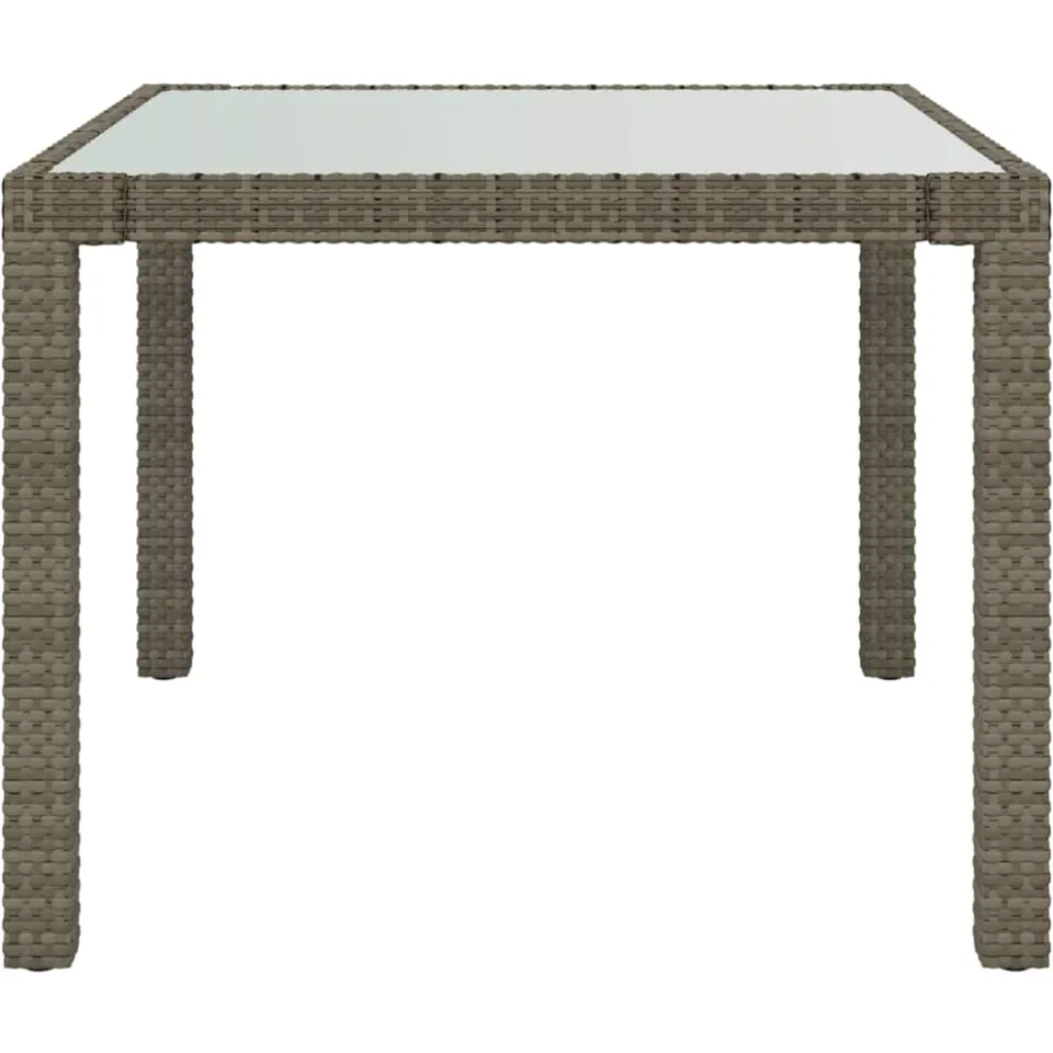 vidaXL Tuintafel 90x90x75 cm gehard glas en poly rattan grijs