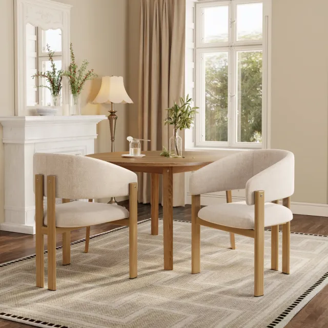 Maisentiel Eetkamerstoelen met armleuning - Set van 2 - Metaal met houtlook - Beige linnen