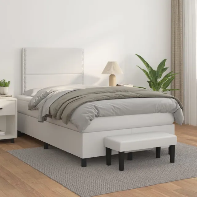 vidaXL Boxspring met matras kunstleer wit 120x200 cm