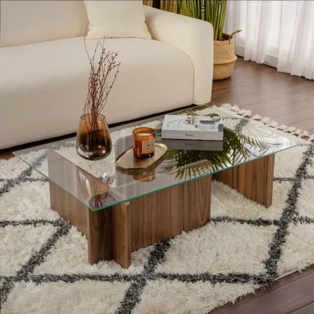 Skye Decor Dimehouse Salontafel Naturel Walnoot Glas Opal 105x65x30 cm - 30x105x65 cm - Glas - Modern - Rechthoek