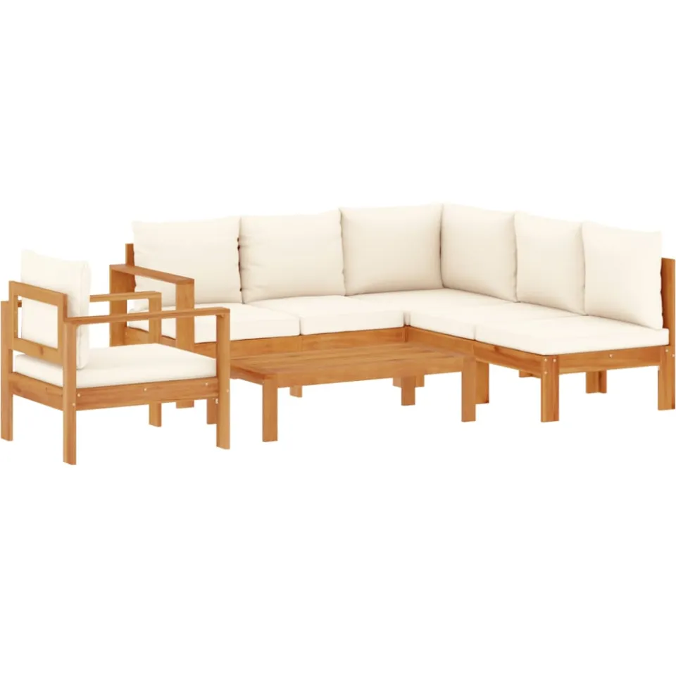vidaXL 5-delige Loungeset met kussens massief acaciahout crème, foto 3