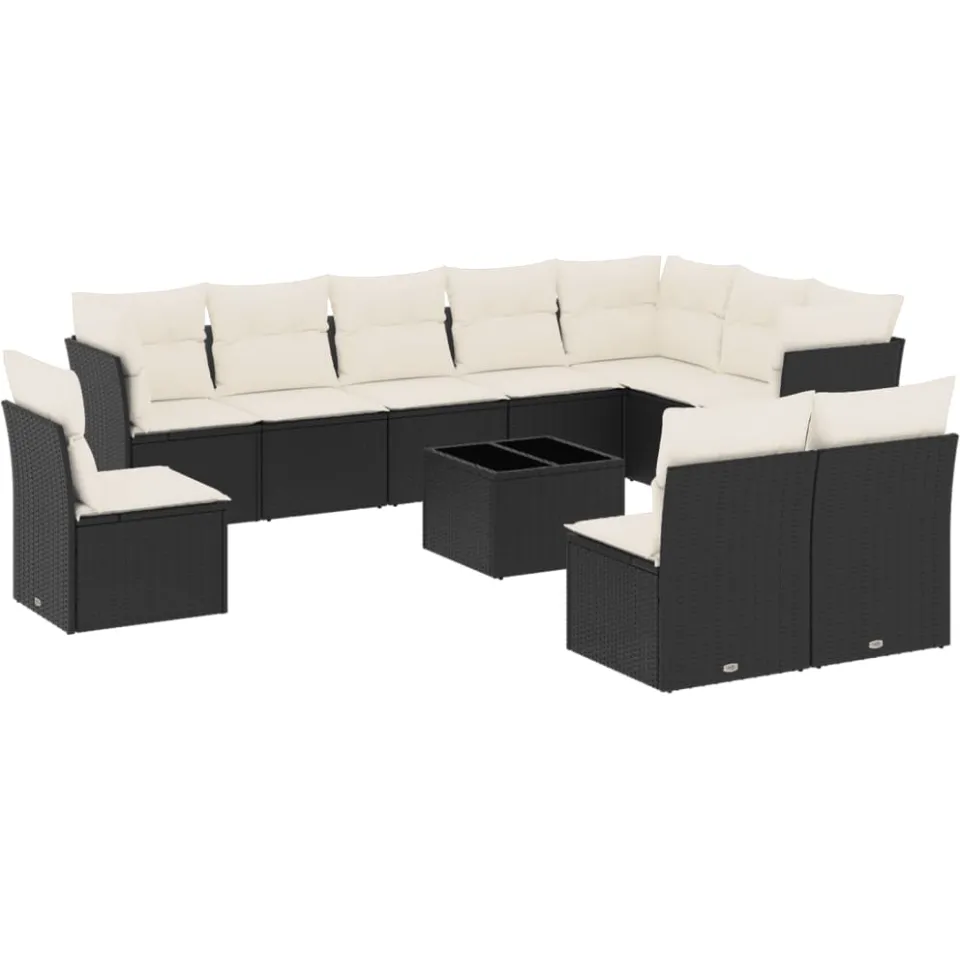 vidaXL 11-delige Loungeset met kussens poly rattan zwart, foto 3