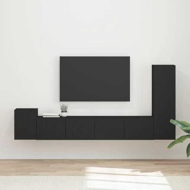 vidaXL Tv-meubelset 3 st Zwart Bewerkt hout