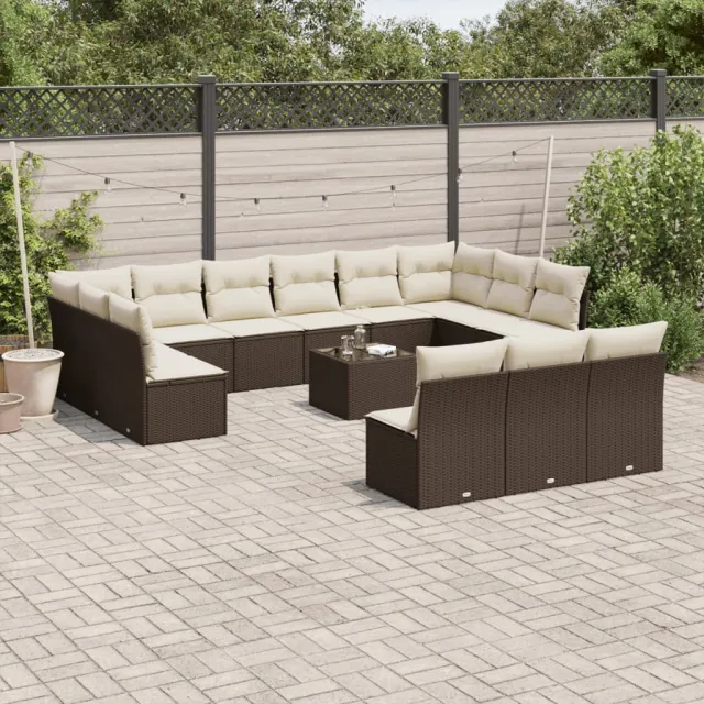 vidaXL 14-delige Loungeset met kussens poly rattan bruin, foto 2