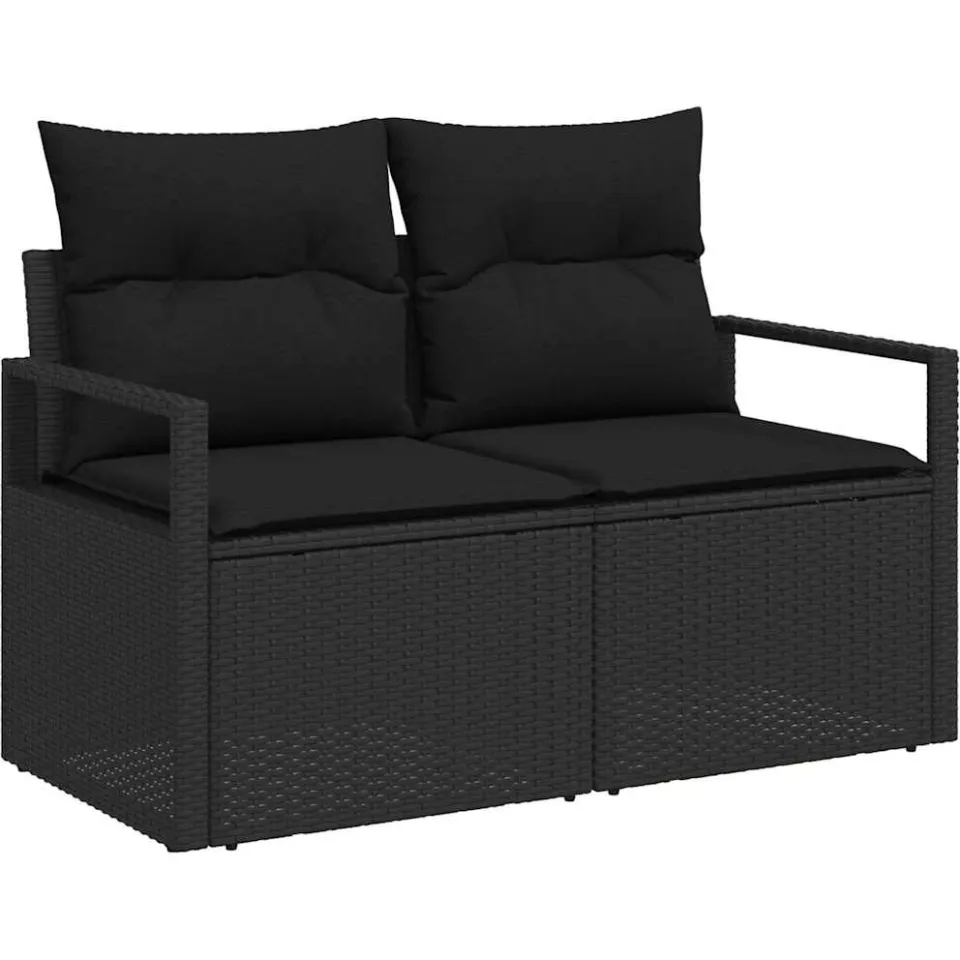vidaXL Tuin Sofa Set met kussen met opslag poly rattan Zwart