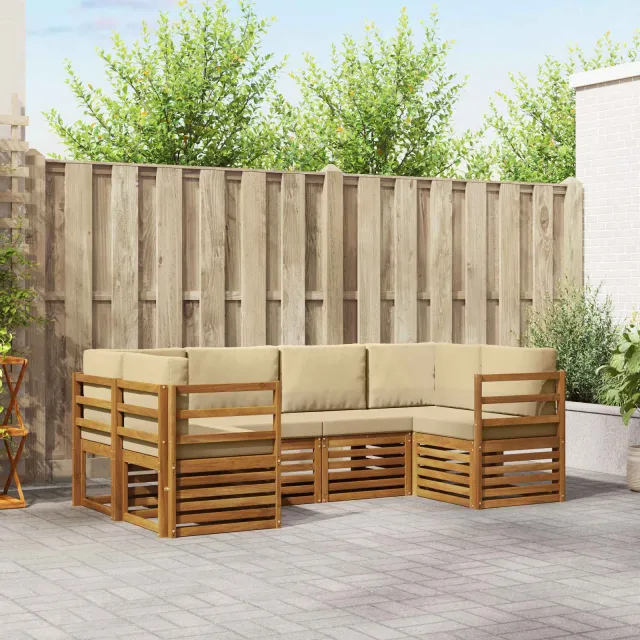 vidaXL Buiten bankenset 6 st 6-zits Natuurlijk en Beige