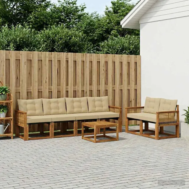 vidaXL Buiten bankenset 7 st 6-zits Natuurlijk en Beige