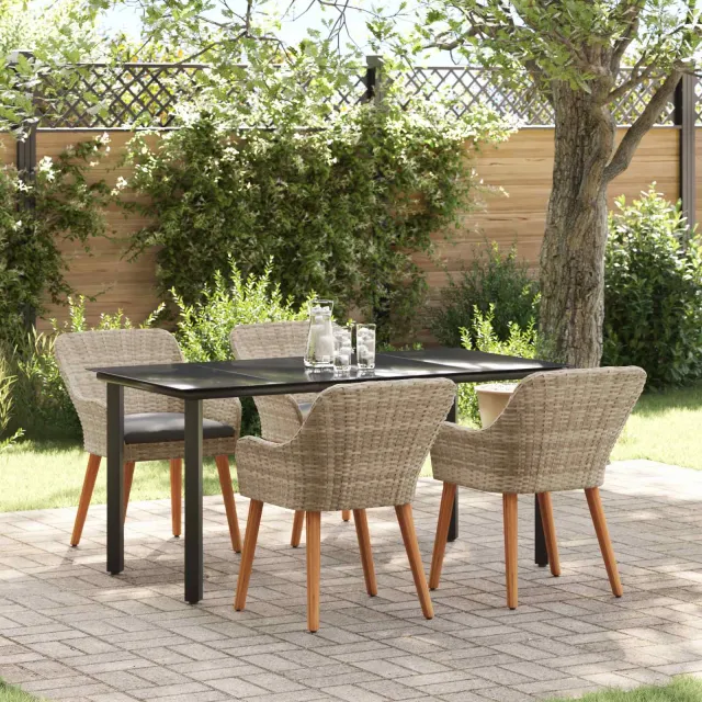 vidaXL Tuin eettafelset 5 st Lichtgrijs poly rattan, foto 2
