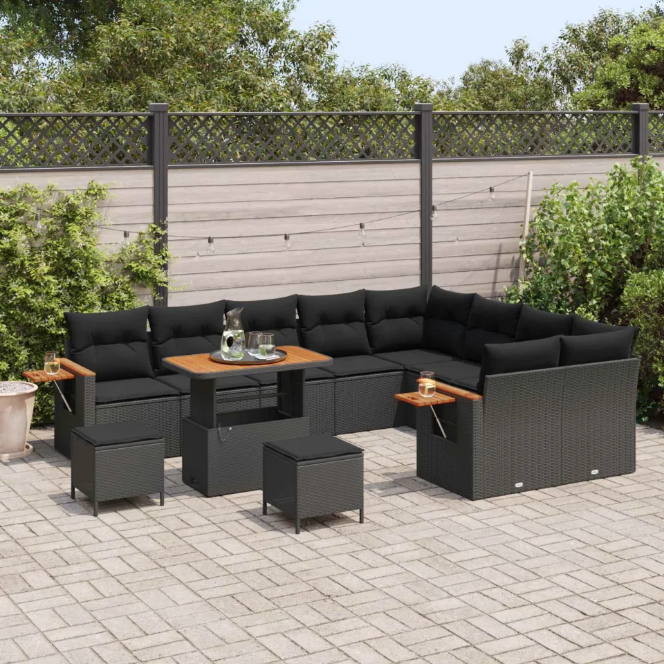 vidaXL Tuinbankenset 12 st Zwart poly rattan, foto 3
