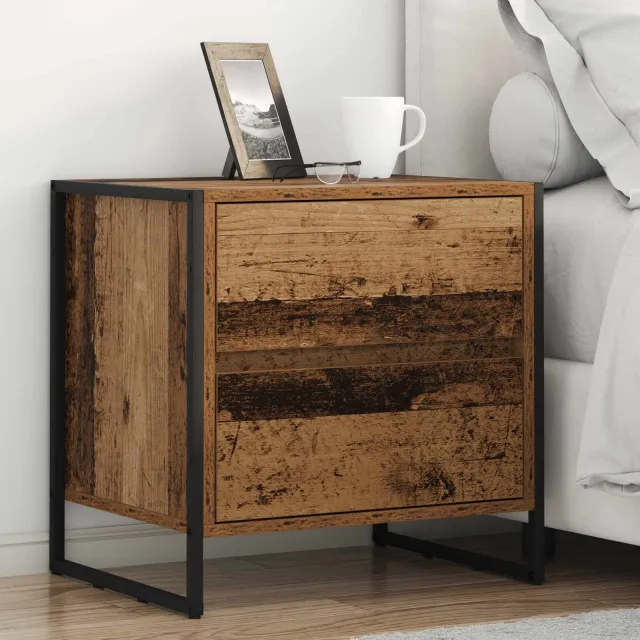 vidaXL Nachtkastje 2 st Oud Hout 50 x 39,5 x 50 cm Bewerkt hout bruin, foto 2