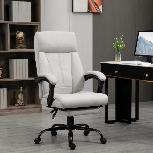 MEUNIQ bureaustoel met massagefunctie en voetsteun, ergonomische directiestoel met 155° kantelbare rugleuning, verstelbare zithoogte en armleuningen, lichtgrijs