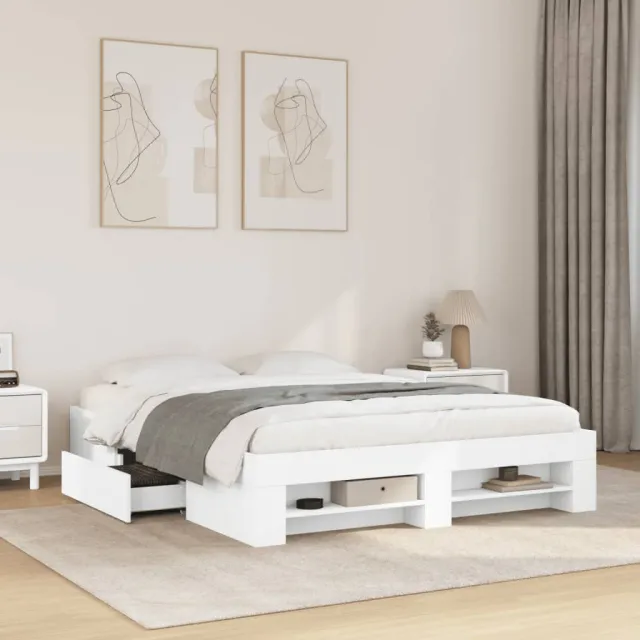 vidaXL Bedframe bewerkt hout wit 150x200 cm