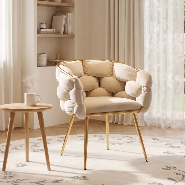 DantefHandels Moderne luxe fauteuil, kaptafelstoel met metalen frame,beige