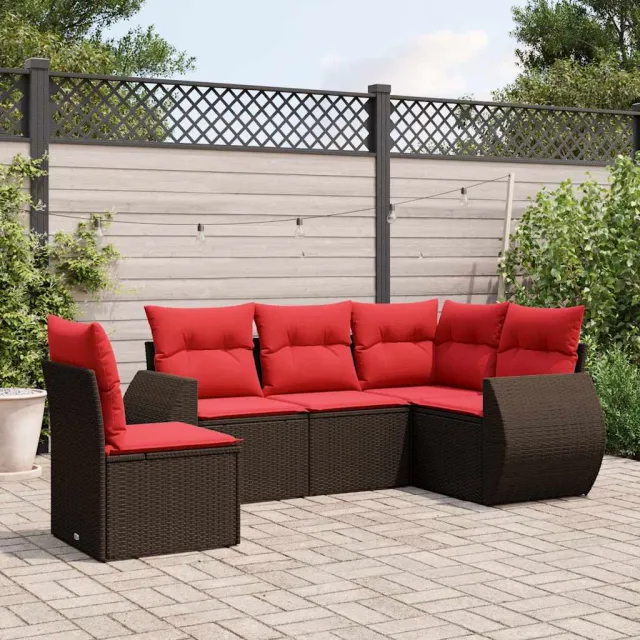 vidaXL 5-delige tuinbankset met kussens, bruin polyrotan, foto 2