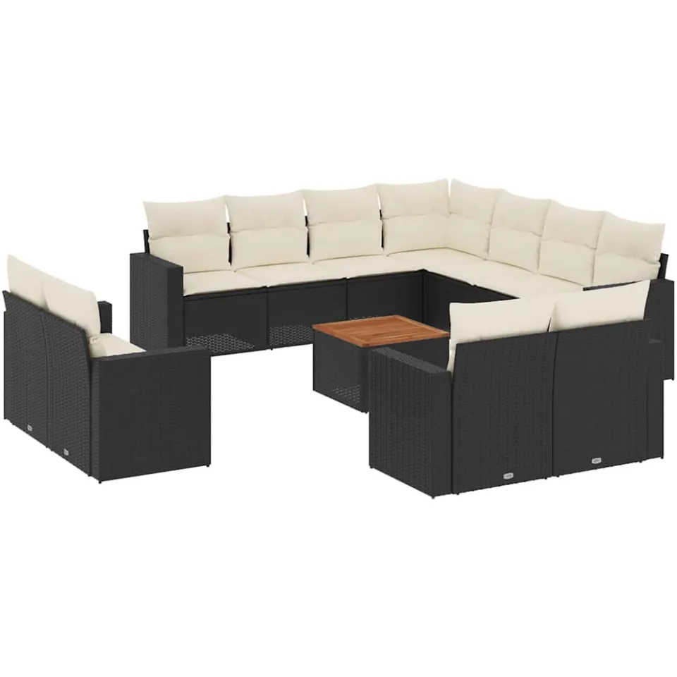 vidaXL 12-delige Loungeset met kussens poly rattan zwart, foto 3
