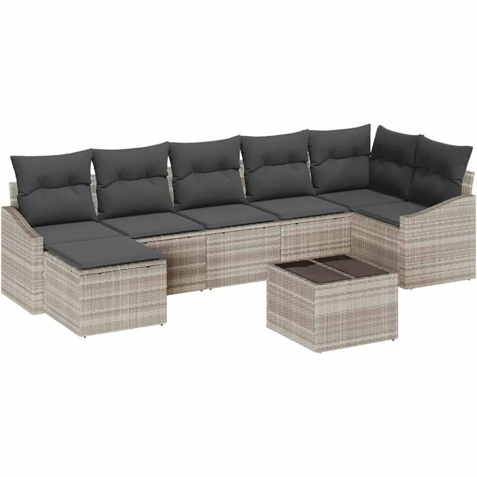 vidaXL Tuin Sofa Set 8 st Lichtgrijs poly rattan, foto 4