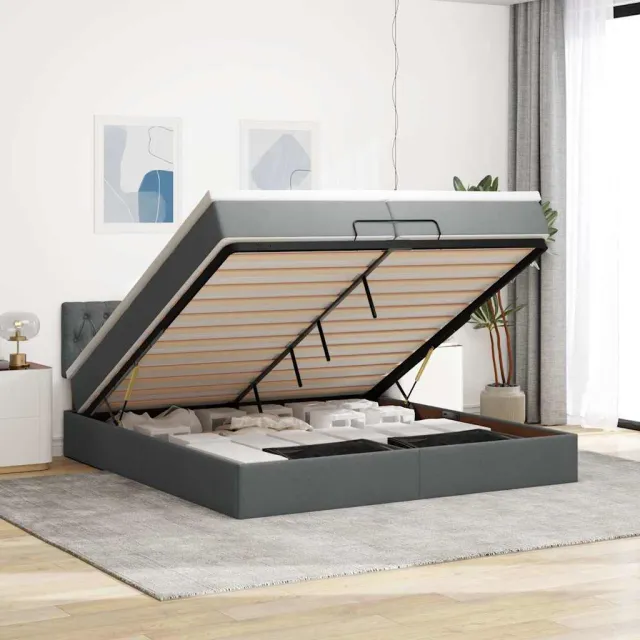 vidaXL Ottoman bed met matrassen en LED's 200x200cm stof donkergrijs grijs