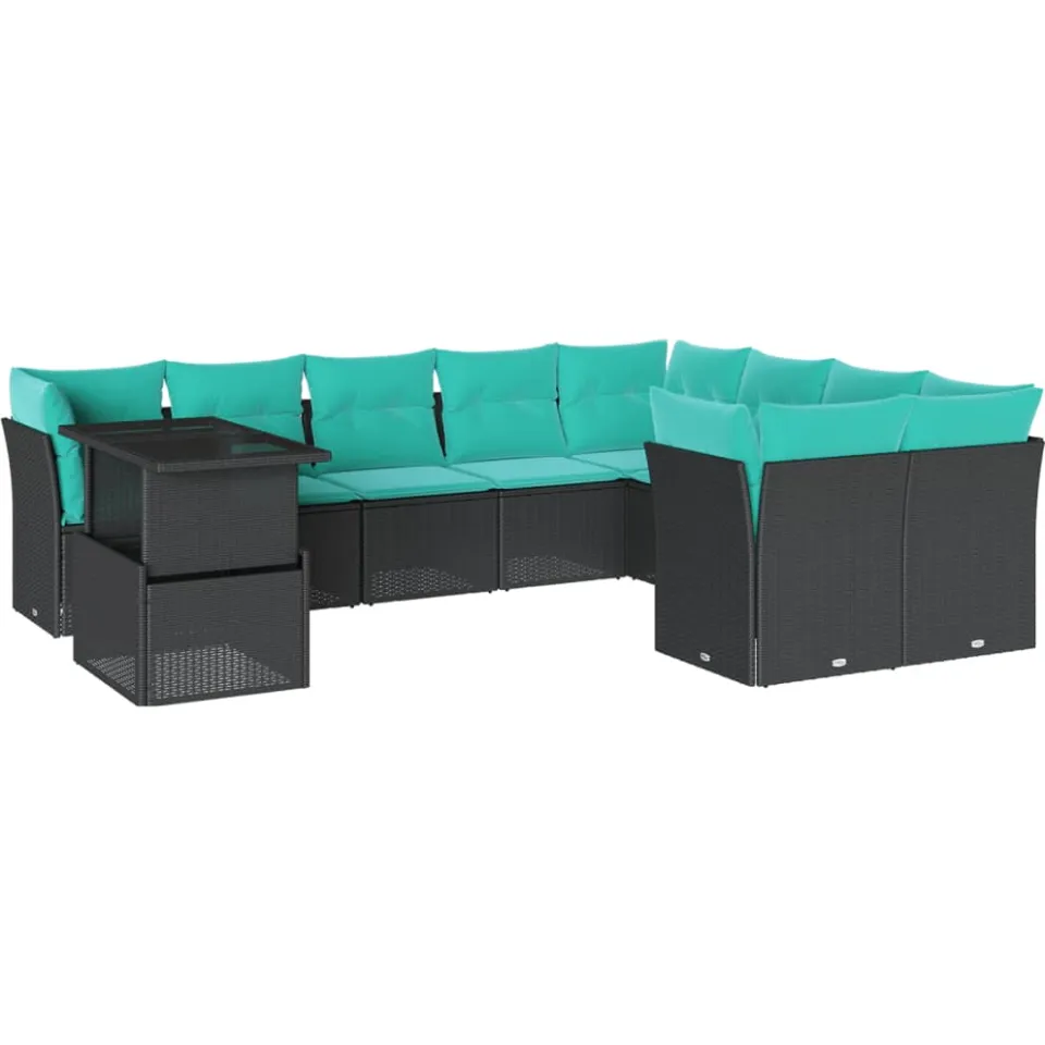 vidaXL 10-delige tuinbankset met kussens van zwart polyrotan, foto 3