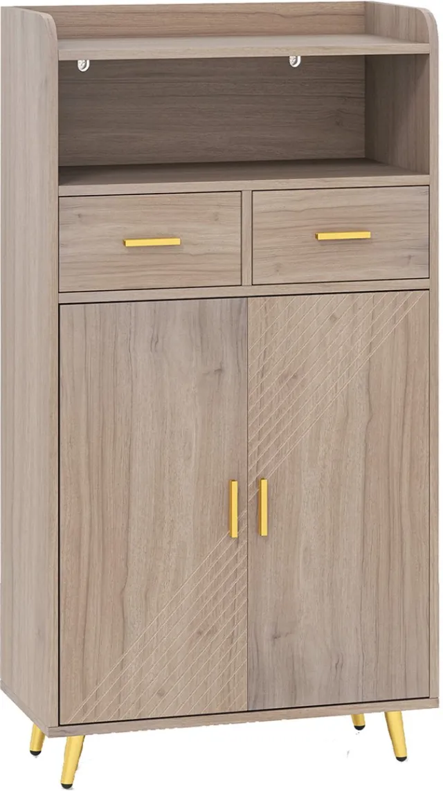 Suredeal Keukenkast - Multifunctionele kast - Dubbele Deuren - Lades - Verstelbare Plank Keukenkast - 60x30x113 cm - Grijs
