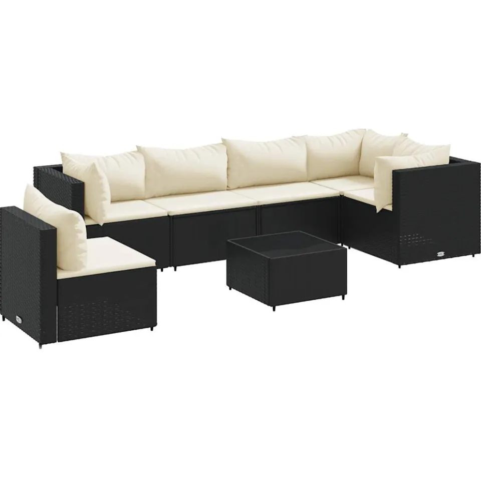 vidaXL 7-delige Loungeset met kussens poly rattan zwart, foto 3