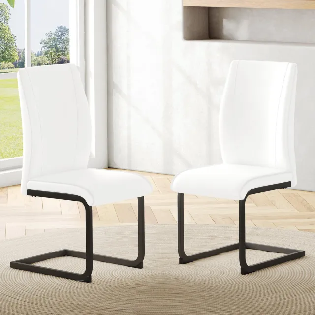 OKWISH Eetkamerstoel Set Van 2 - Ergonomische Rugleuning En Comfortkussen - Voor Eetkamer En Keuken - Kunstleer - Wit Zwart