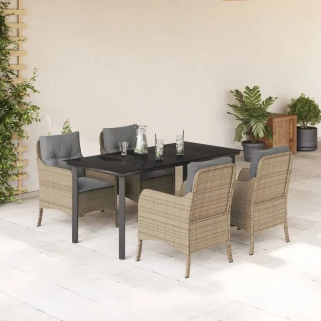 vidaXL 5-delige Tuinset met kussens poly rattan beige, foto 2