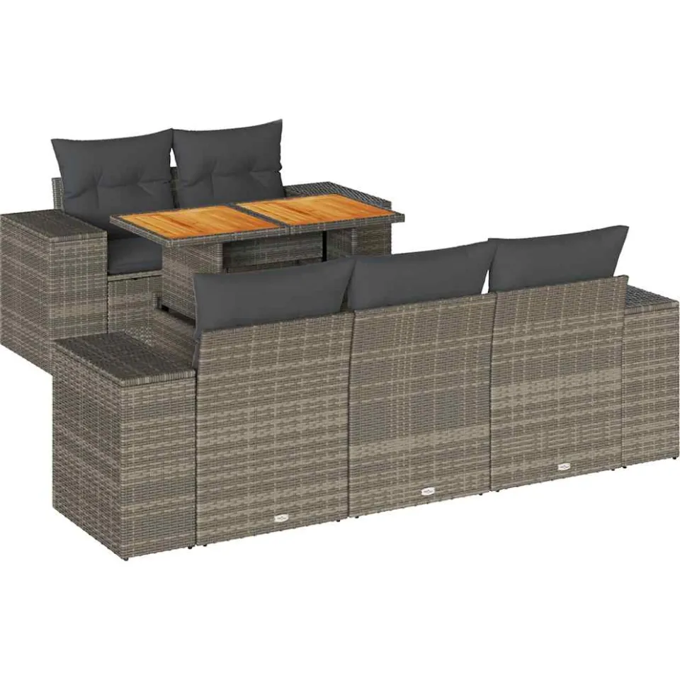 vidaXL 6-delige Loungeset met kussens poly rattan grijs, foto 3