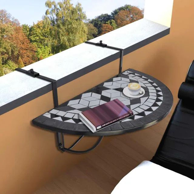 vidaXL Balkontafel hangend mozaïek zwart en wit Meerkleurig