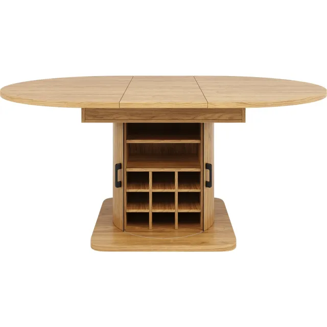 SONNENH Ronde uitschuifbare eettafel met opbergkast - Ø 118 tot 158 cm lang - Natuurlijke houtlook
