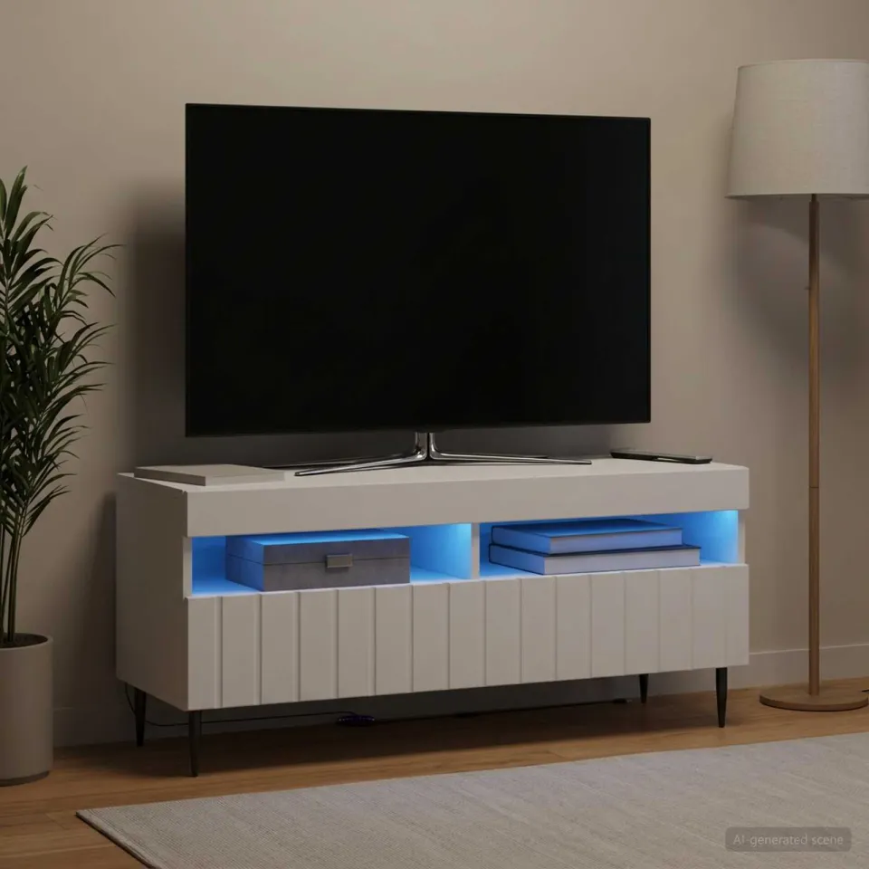 vidaXL LED tv-meubel ZWOLLE 100 x 35 x 43 cm Wit Bewerkt hout, foto 4