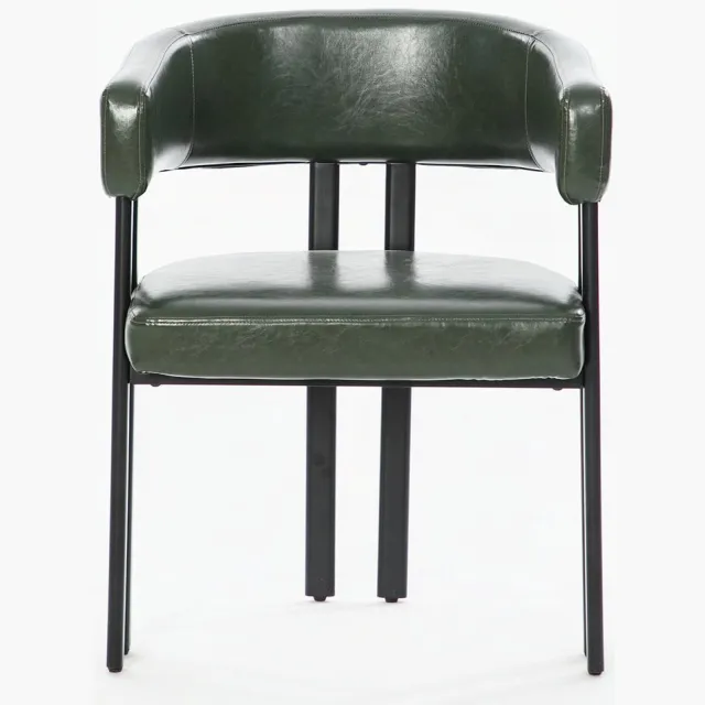 Merax Eetkamerstoel Met Armleuningen - Gestoffeerde Stoel - Kunstleer Stoel - Metalen Frame - Ergonomische Rugleuning - Groen