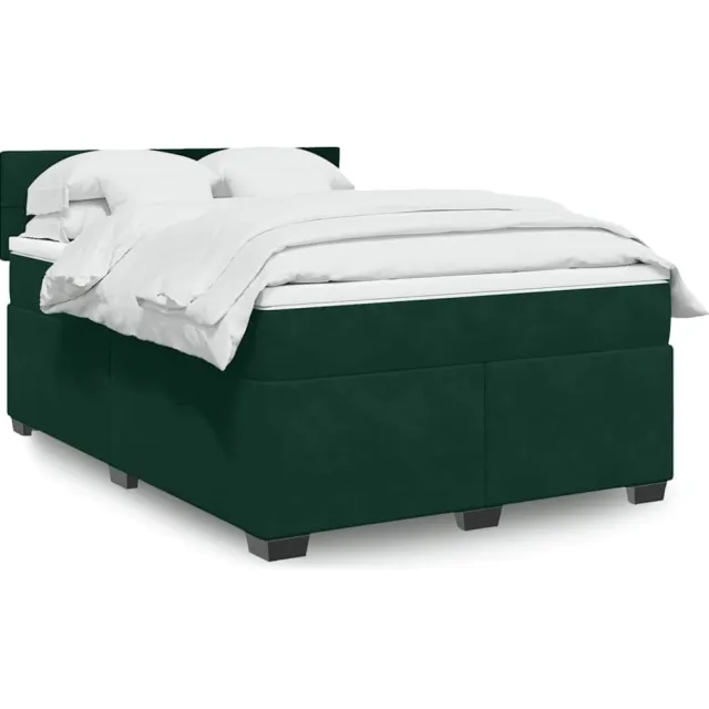 vidaXL Boxspring met matras fluweel donkergroen 140x190 cm groen