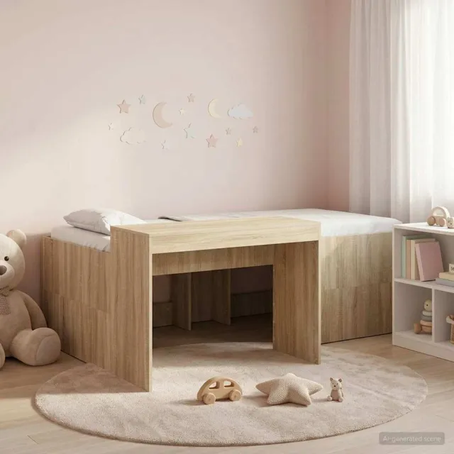 vidaXL Hoge Bed Frame met Bureau voor Kinderen Sonoma Eiken Bruin