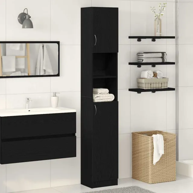 vidaXL Badkamerkast 32x25,5x190 cm spaanplaat zwart eikenkleurig, foto 2