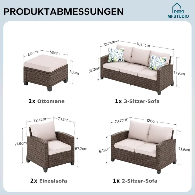 Laura Tuin Loungeset Modulair Rotan 61x61x44,5 cm – Multifunctionele Buitenbank met Waterdichte Kussens, Weerbestendig & UV-bestendig – Beige – Laura