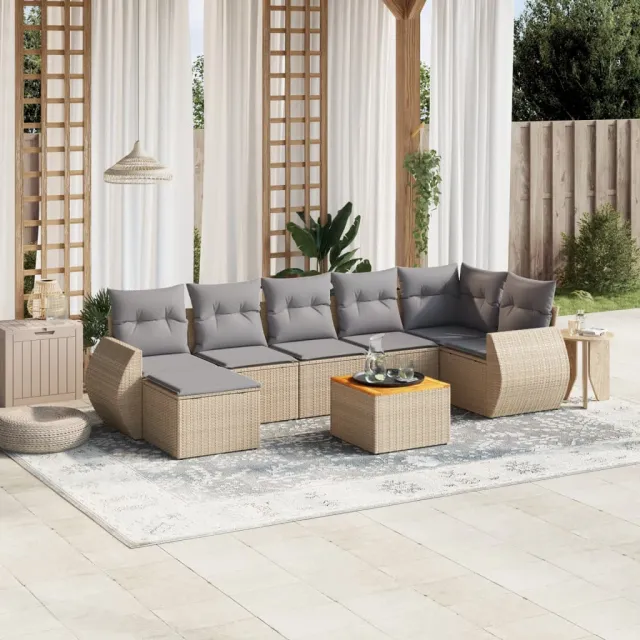vidaXL 8-delige Loungeset met kussens poly rattan beige, foto 2