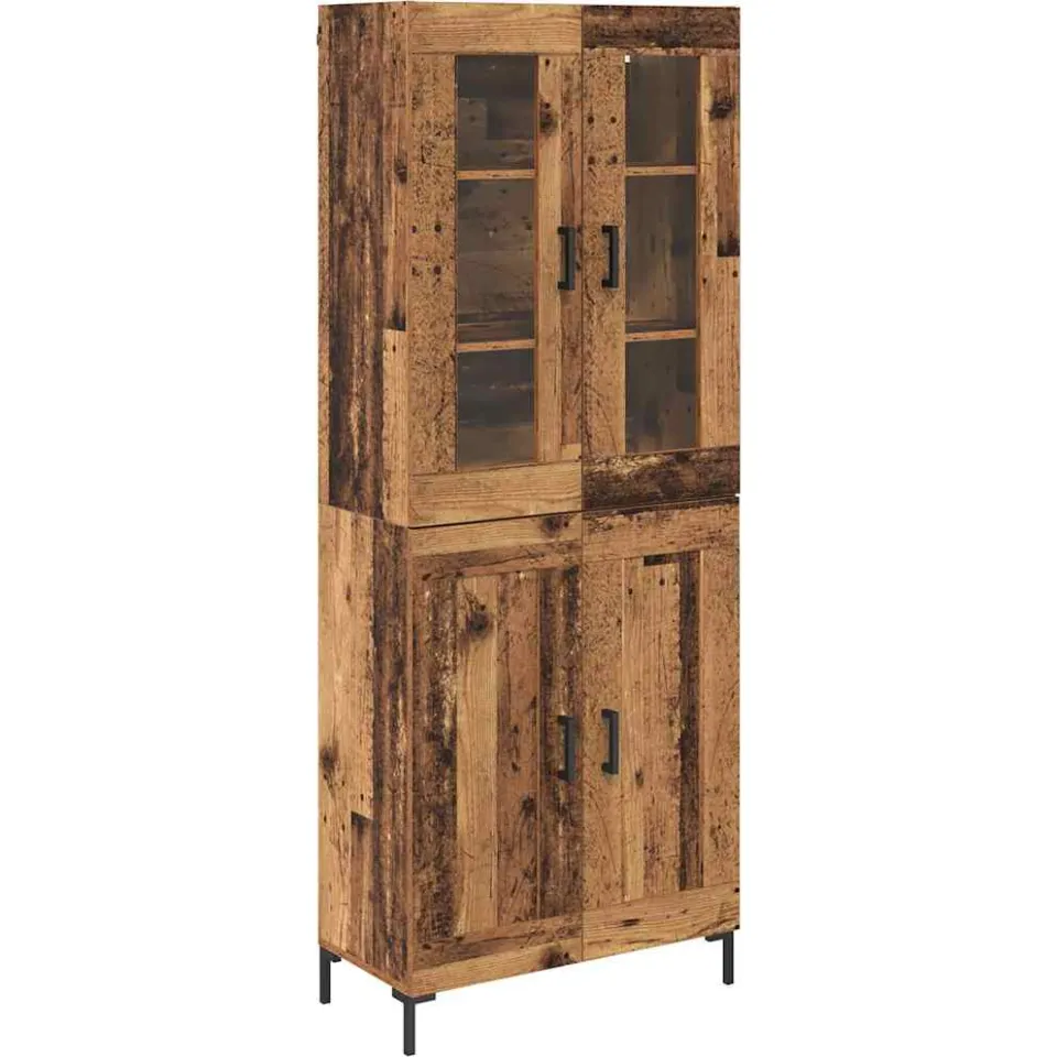 vidaXL Hoge kast 2 st Oudhout 69,5 x 34 x 180 cm Bewerkt hout bruin, foto 3