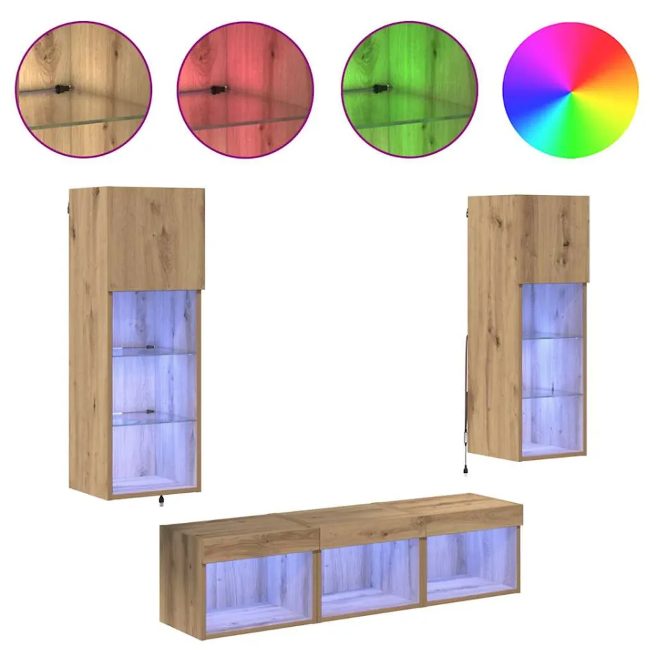 vidaXL TV Wandmeubels 5 st Zwart Eiken Bewerkt hout, foto 4