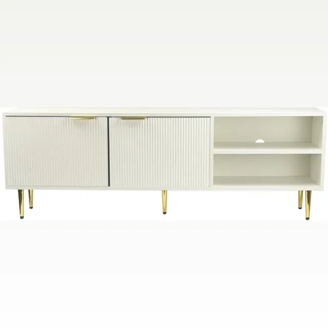 Ervesto Lowboard Tv Meubel 150 Cm - Tv Dressoir En Opbergkast - Wit Met Zwart En Goud - Tv Meubel Voor Televisies Tot 70 Inch - Gefoliede Spaanplaat Met Metalen Onderstel Bruin