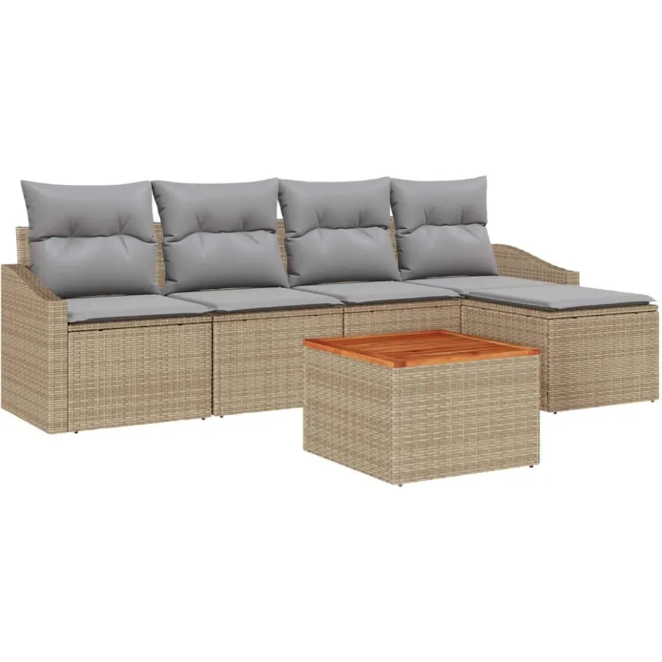 vidaXL Tuinbankenset 6 st Beige poly rattan