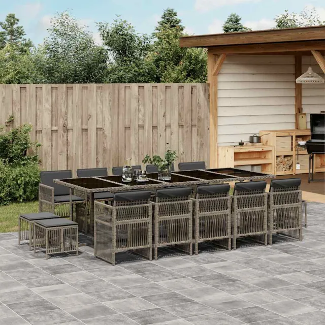 vidaXL 15-delige Tuinset met kussens poly rattan grijs, foto 2