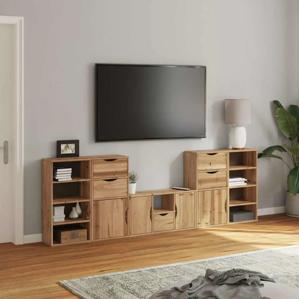 vidaXL 5-delige tv-meubels met opbergruimte ODDA massief grenenhout bruin, foto 3
